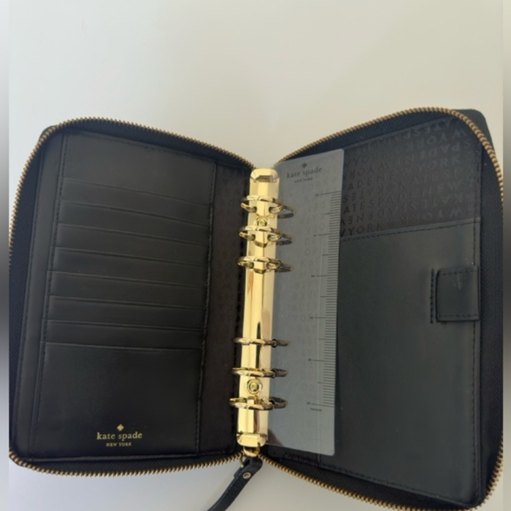 Kate Spade Black Pebbled Leather Zip Around Personal Organizer 6 Ring Planner - Picture 7 of 11